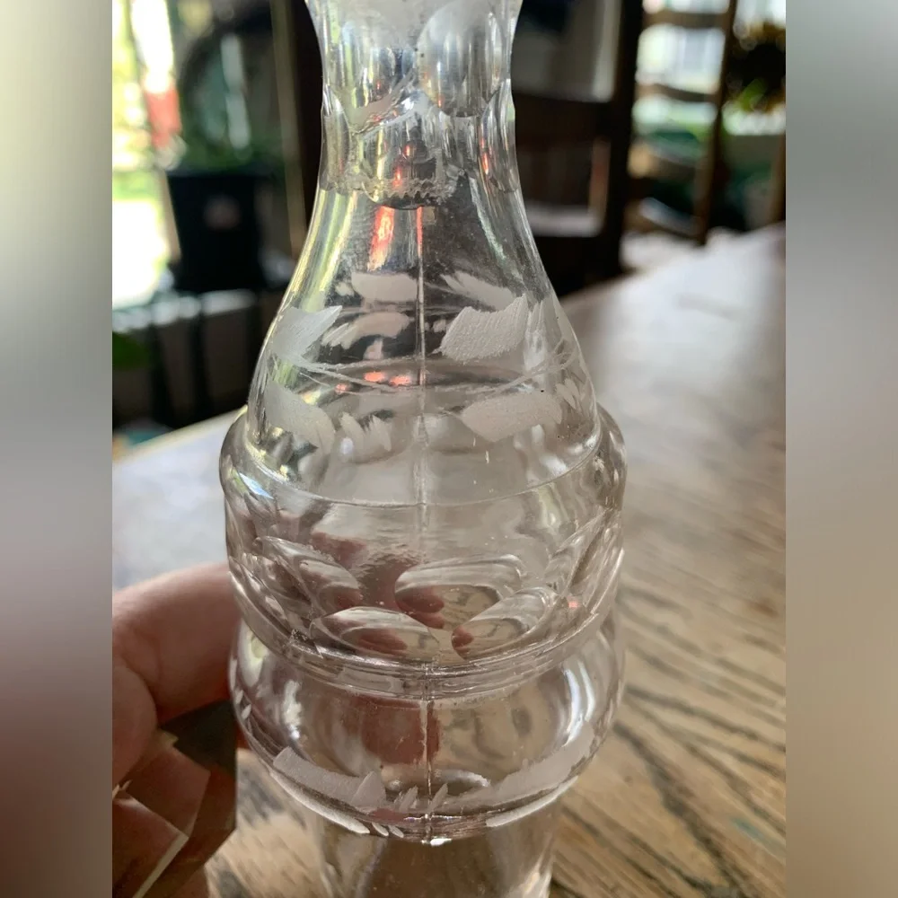 Vintage Decanter Glass Crystal Stopper 8” Etched Glass
